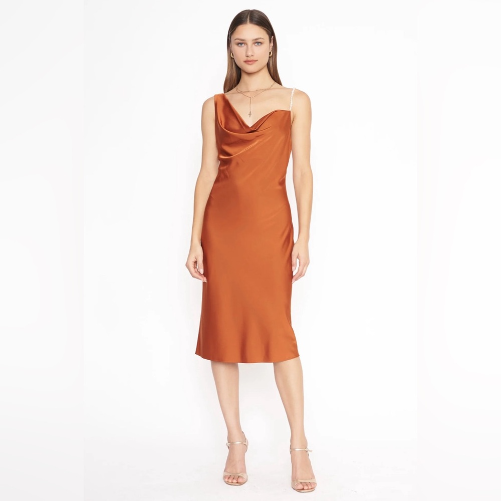 4SI3NNA copper midi dress with pearl strap